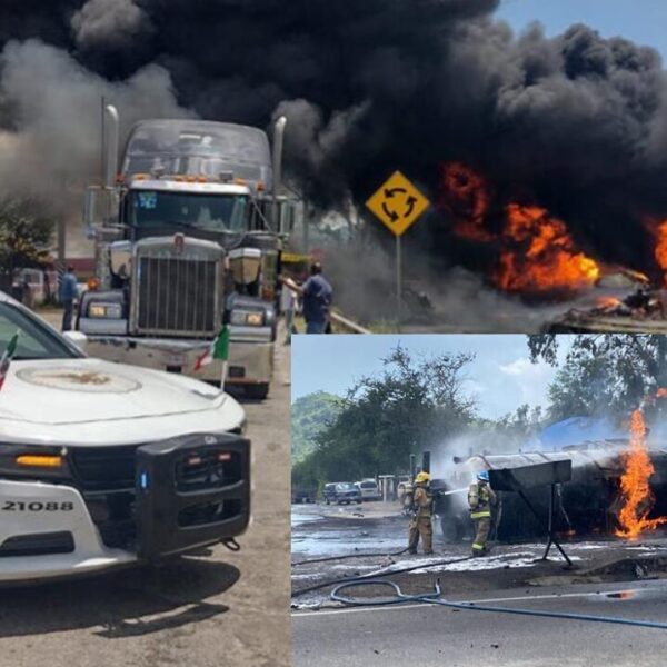 Pipa cargada con combustible choca y estalla en llamas en Jalisco
