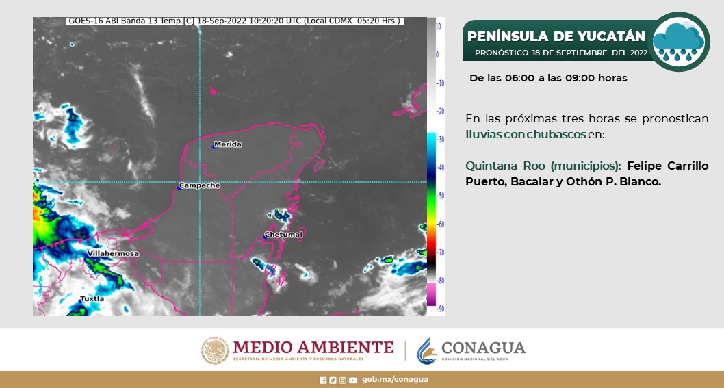 Pronóstico del clima para hoy domingo 18 de septiembre en Quintana Roo; cielo medio nublado con posibilidad de algunos chubascos.