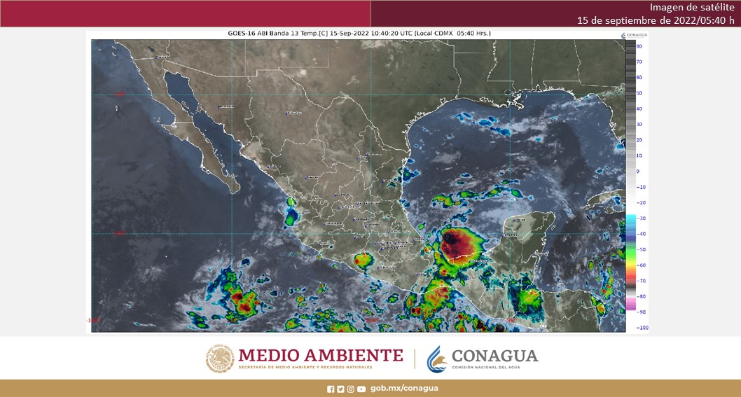 Pronóstico para hoy jueves 15 de septiembre en Quintana Roo; Cielo medio nublado a nublado durante el día con lluvias puntuales.