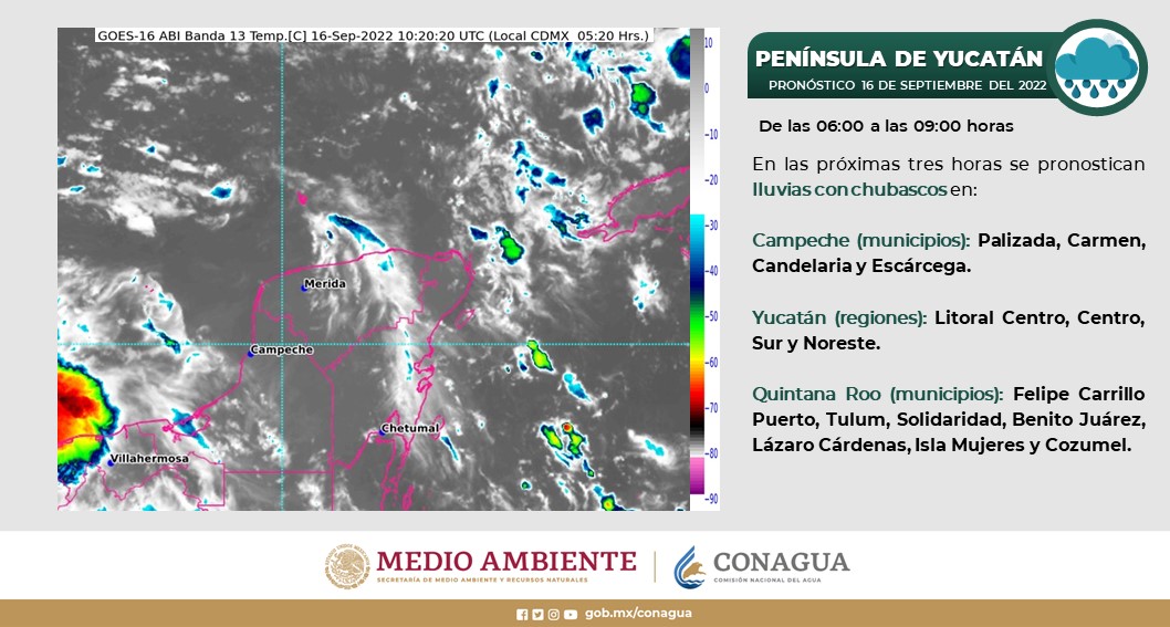 Pronóstico del clima para hoy viernes 16 de septiembre en Quintana Roo; habrá cielo medio nublado con posibilidad de algunas lluvias.