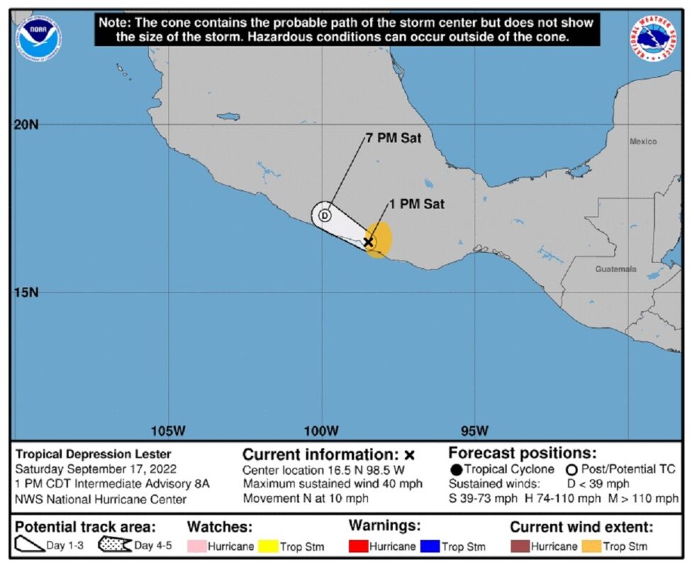 Trayectoria de la tormenta tropical Lester, presentada por la página web del Centro Nacional de Huracanes en Miami.