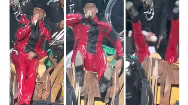 VIDEO: Eduin Caz se cae en pleno concierto de Grupo Firme