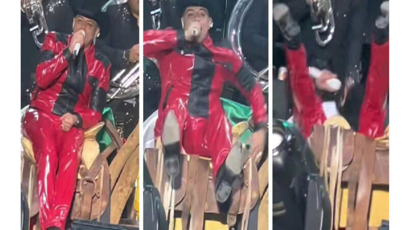 VIDEO: Eduin Caz se cae en pleno concierto de Grupo Firme