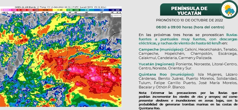 Pronóstico del clima para hoy lunes 10 de octubre en Quintana Roo; Cielo nublado durante el día con probabilidad de lluvias intensas.