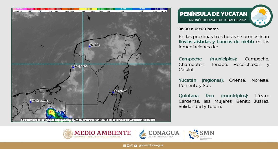 Pronóstico del clima para hoy miércoles 26 de octubre en Quintana Roo; cielo despejado y temperaturas calurosas durante el día.
