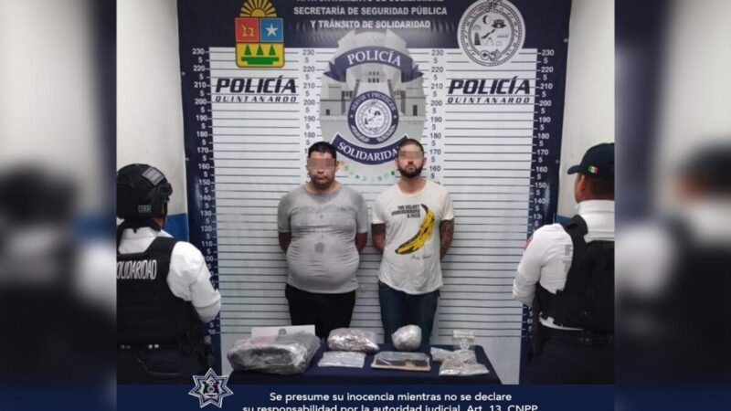 Caen dos personas con arma y drogas en Playa Del Carmen