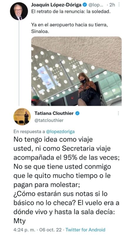Mal parado, para no variar, al "teacher" de Televisa, Joaquín López-Dóriga, Tatiana Clouthier le da una respuesta puntual y precisa, muy a su estilo.