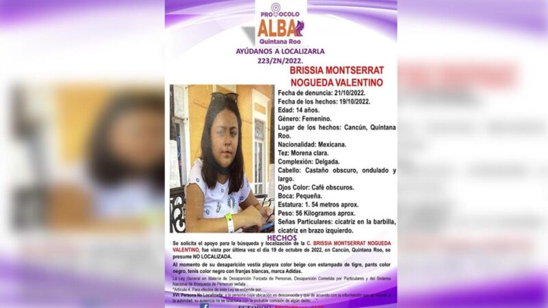 Buscan en Cancún a adolescente de 14 años desaparecida