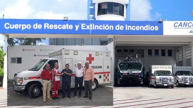 Dona Aeropuerto de Cancún ambulancia a la Cruz Roja