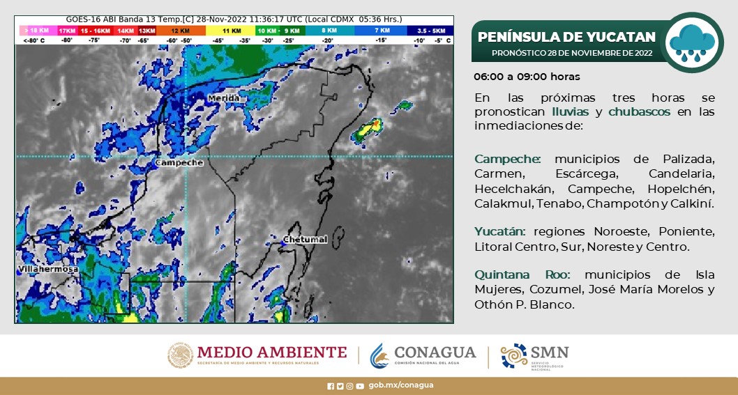 Pronóstico del clima para hoy lunes 28 de noviembre en Quintana Roo; cielo parcialmente nublado con posibilidad de lluvias.