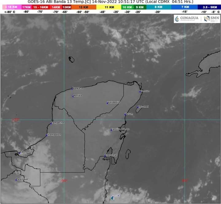 Pronóstico del clima para hoy lunes 14 de noviembre en Quintana Roo; el frente frío 8 se extenderá por el mar Caribe y ocasionará lluvias.