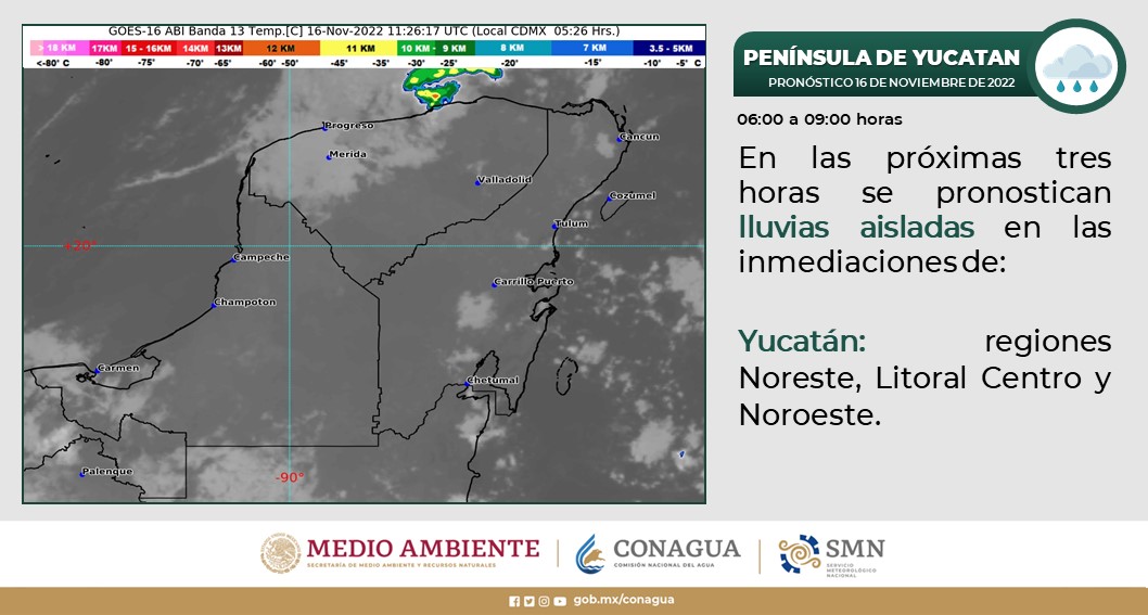 Pronóstico del clima para hoy miércoles 16 de noviembre en Quintana Roo; cielo nublado disperso con posibilidad de algunos chubascos.