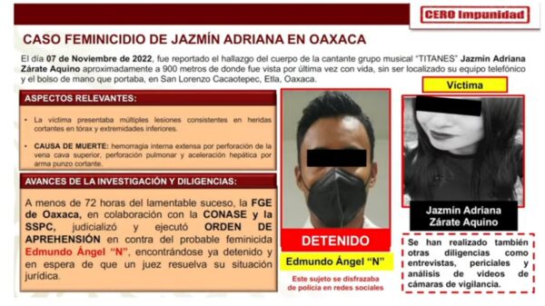 Cae en Oaxaca el presunto feminicida de Jazmín Zárate