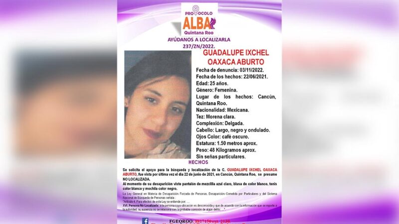 Emiten Alerta Alba por joven desaparecida en Quintana Roo