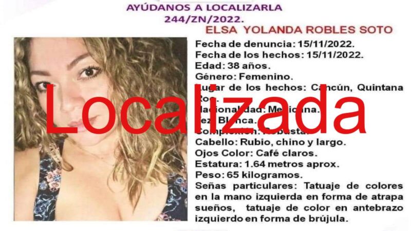 Localizan en Veracruz a mujer desaparecida en Cancún.