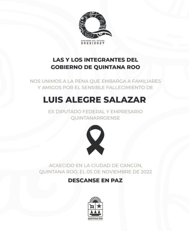 Mara Lezama envía pésame a la familia del Ing. Luis Alegre Salazar