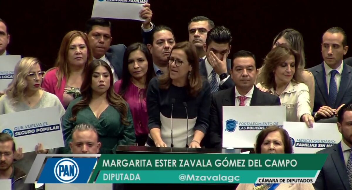 La diputada del PAN, Margarita Zavala, durante su participación en la discusión del PEF en la Cámara de Diputados, defendiendo el llamado "Seguro Popular", organismo creado durante el gobierno de su esposo Felipe Calderón.