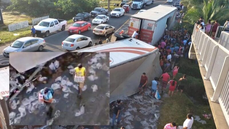 Rapiñan traíler de cervezas accidentado, ahora en Tabasco