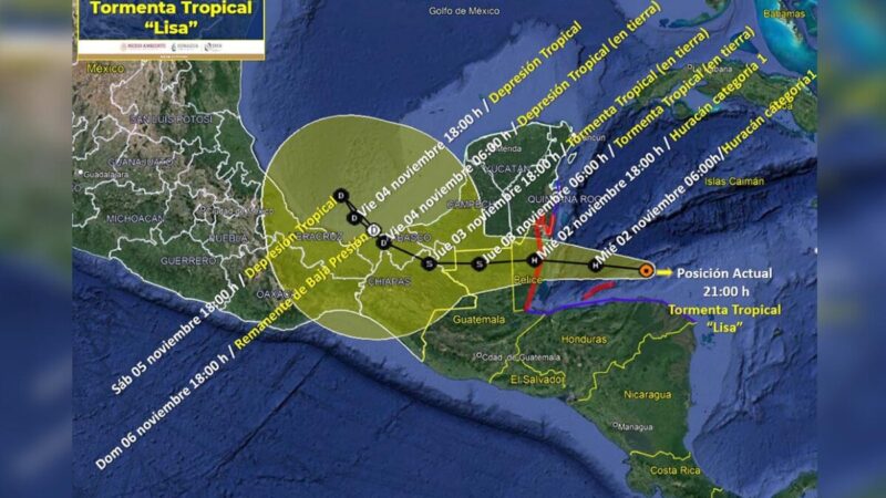 Tormenta tropical "Lisa" se ubica ya a 380 Km de Quintana Roo