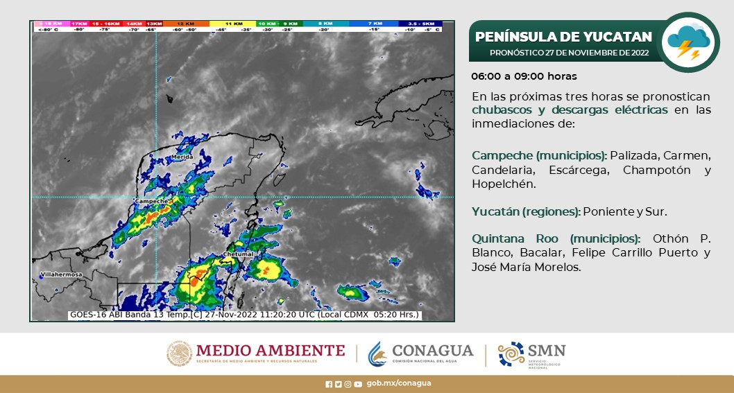 Pronóstico del clima para hoy domingo 27 de noviembre en Quintana Roo; cielo medio nublado con posibilidad de lluvias fuertes vespertinas.
