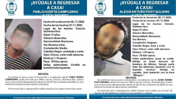 Hallan muertos a dos jóvenes desaparecidos en Cancún.