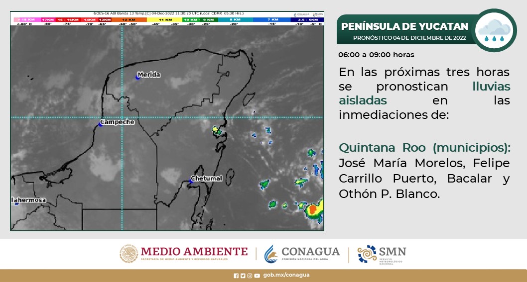 Pronóstico del clima para hoy domingo 4 de diciembre en Quintana Roo; cielo medio nublado con posibilidad de chubascos.