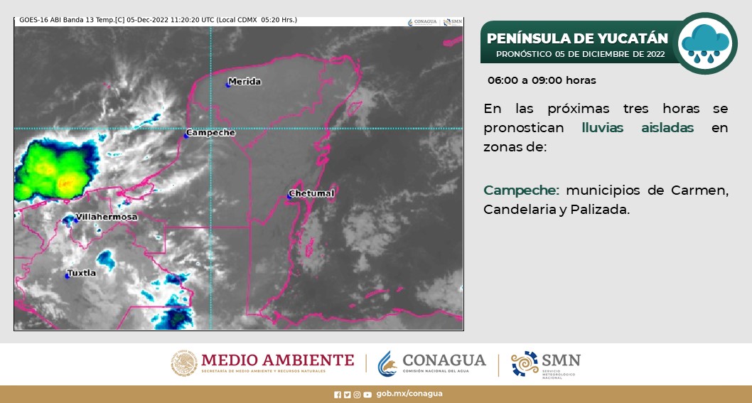 Pronóstico del clima para hoy lunes 5 de diciembre en Quintana Roo; cielo medio nublado con probabilidad de lluvias aisladas en la entidad.