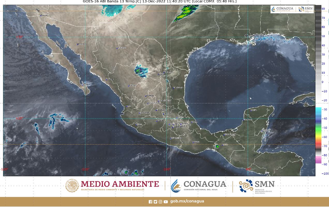 Pronóstico del clima para hoy martes 13 de diciembre en Quintana Roo; cielo medio nublado a nublado durante el día con probabilidad de chubascos.