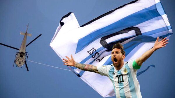 Homenajean a Messi con vuelo de jersey monumental 