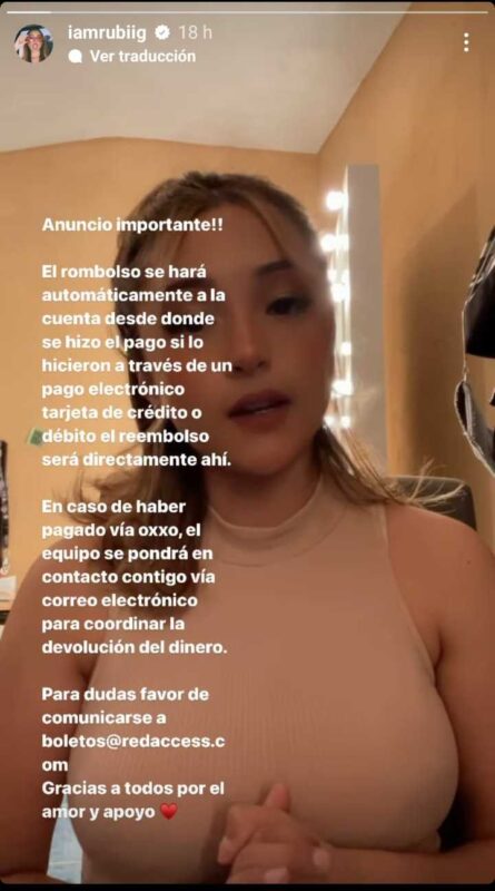 "Por problemas de logística", Rubí cancela su primer concierto