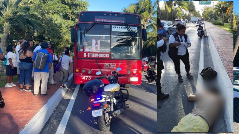 Hombre se avienta a camión en la zona hotelera de Cancún