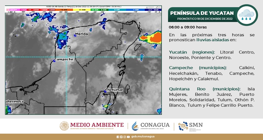 Pronóstico del clima para hoy domingo 18 de diciembre en Quintana Roo; se espera cielo nublado con probabilidad de lluvias para la entidad.