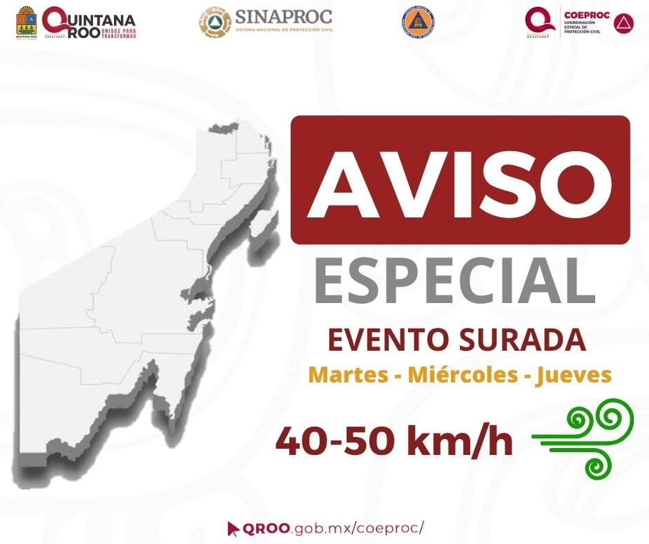 Advierten fuertes vientos por evento de ‘surada’ en Quintana Roo; el fenómeno se mantendrá desde hoy martes hasta el próximo jueves 19.