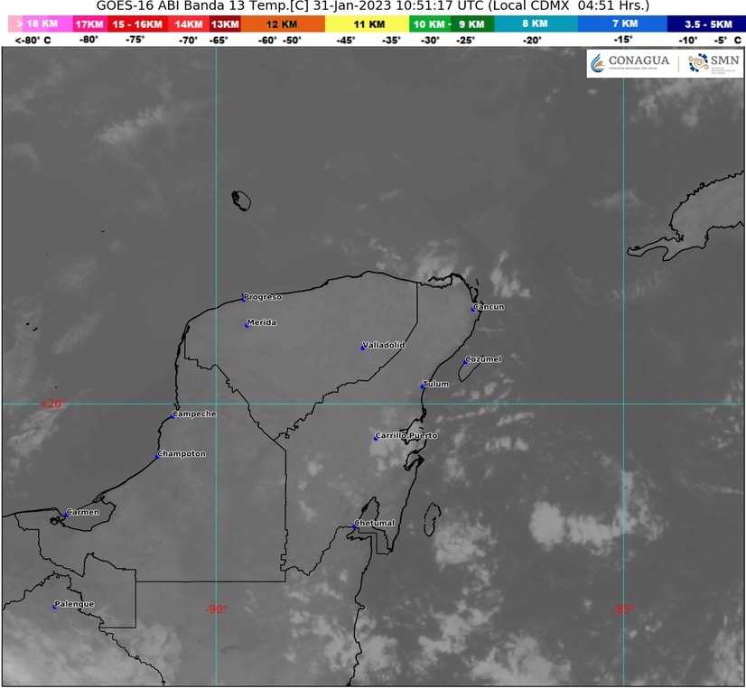 Pronóstico del clima para hoy martes 31 de enero en Quintana Roo; Cielo medio nublado con lluvias aisladas en la región.