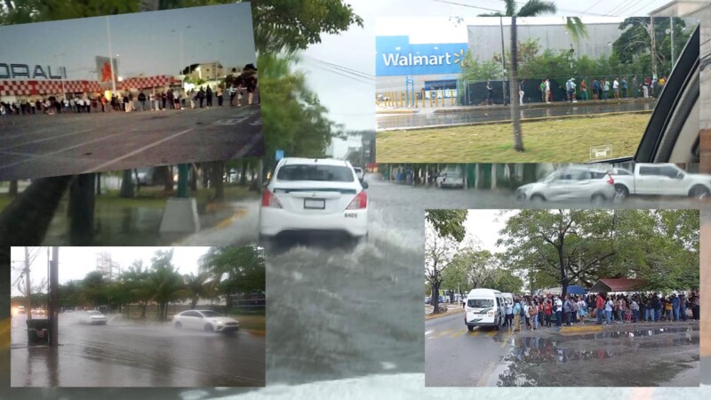Lluvias y escasez de transporte público colapsan a Cancún