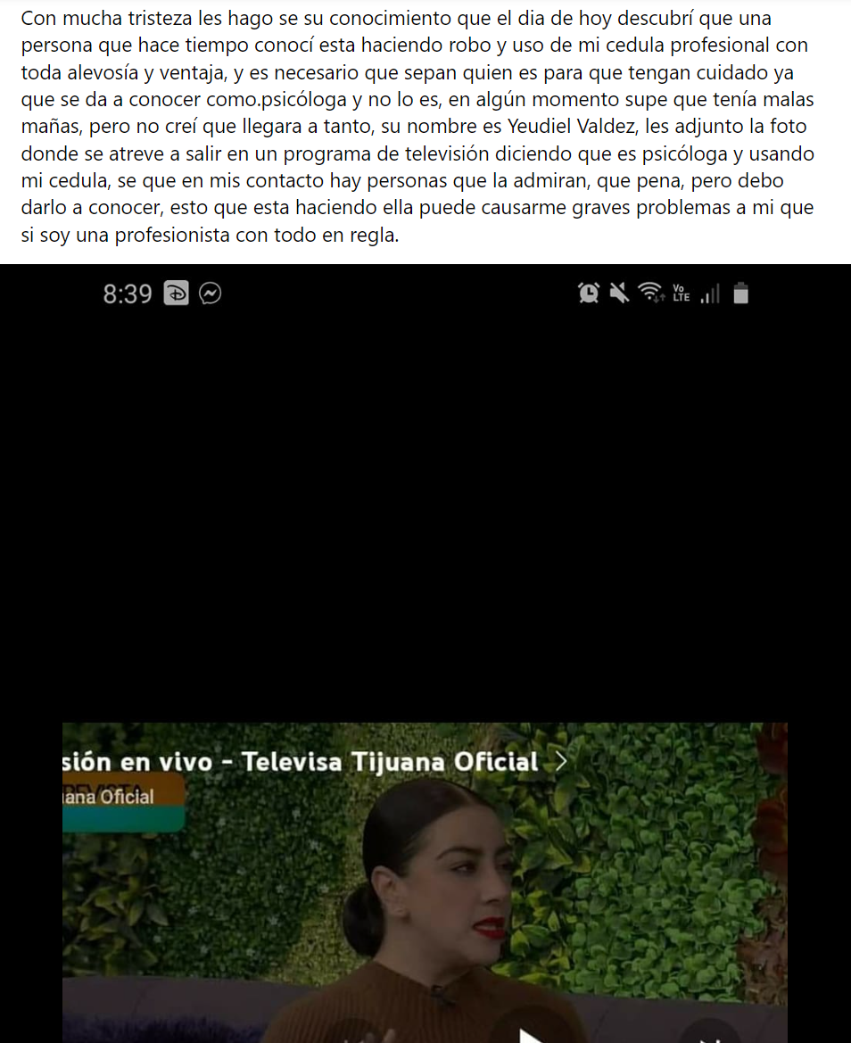 Televisa rompe relaciones con Yeudiel Valdez Reyes, psicóloga que utilizaba cédula profesional de otra persona