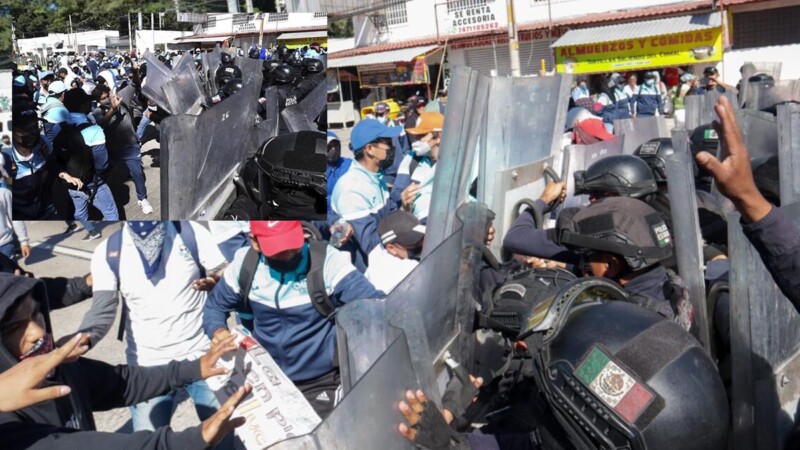 A golpes y empujones, desalojan antimotines a normalistas en Guerrero