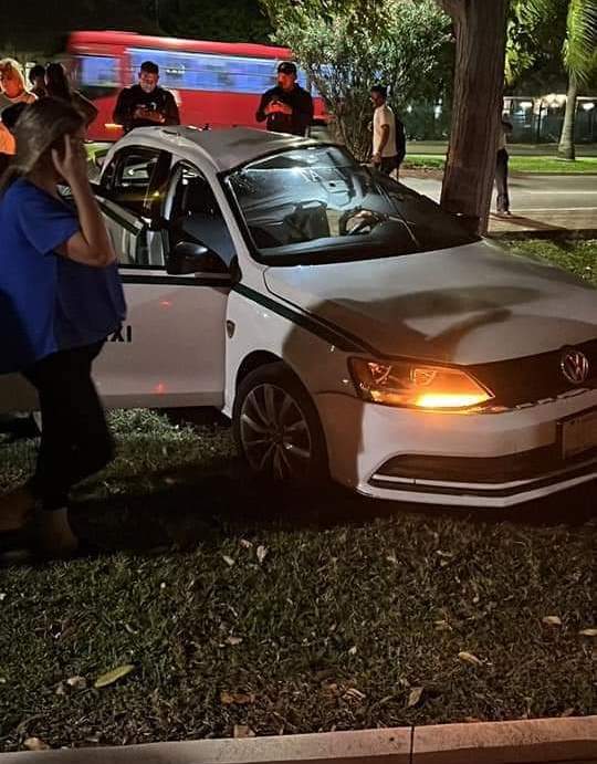 Taxista de Cancún termina incrustado en un árbol en la Zona Hotelera; el aparatoso accidente ocurrió en el kilómetro 4 del Bulevar Kukulcán.