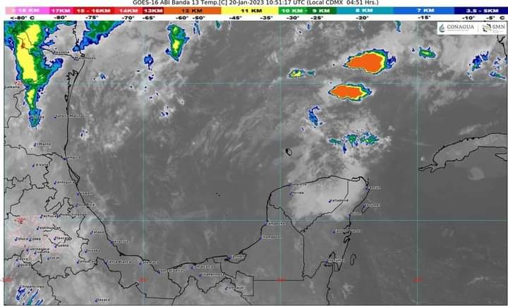 Pronóstico del clima para hoy viernes 20 de enero en Quintana Roo; canal de baja presión sobre la Península propiciará lluvias y chubascos.