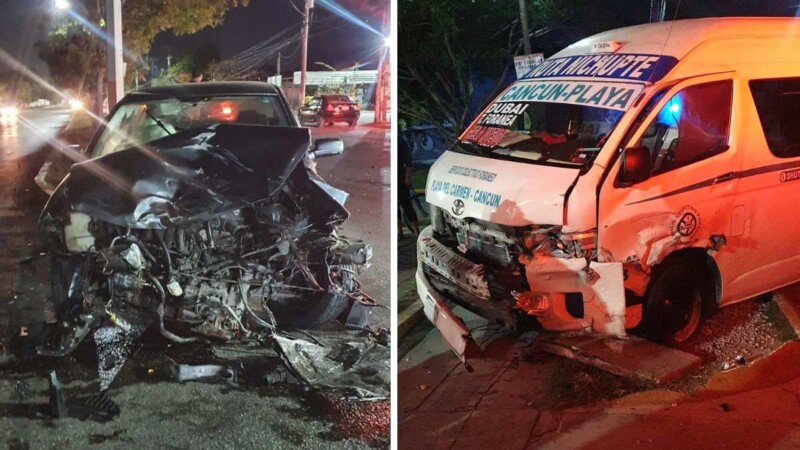Deja cuatro lesionados aparatoso choque en la avenida Nichupté.