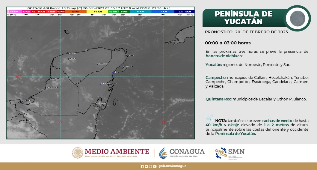 Pronóstico del clima para hoy lunes 20 de febrero en Quintana Roo; cielo parcialmente nublado durante el día y sin lluvias en la región.