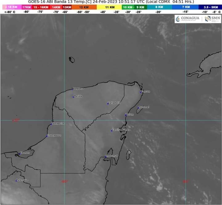 Pronóstico del clima para hoy viernes 24 de febrero 2023 en Quintana Roo; cielo parcialmente nublado con probabilidad de lluvias aisladas.