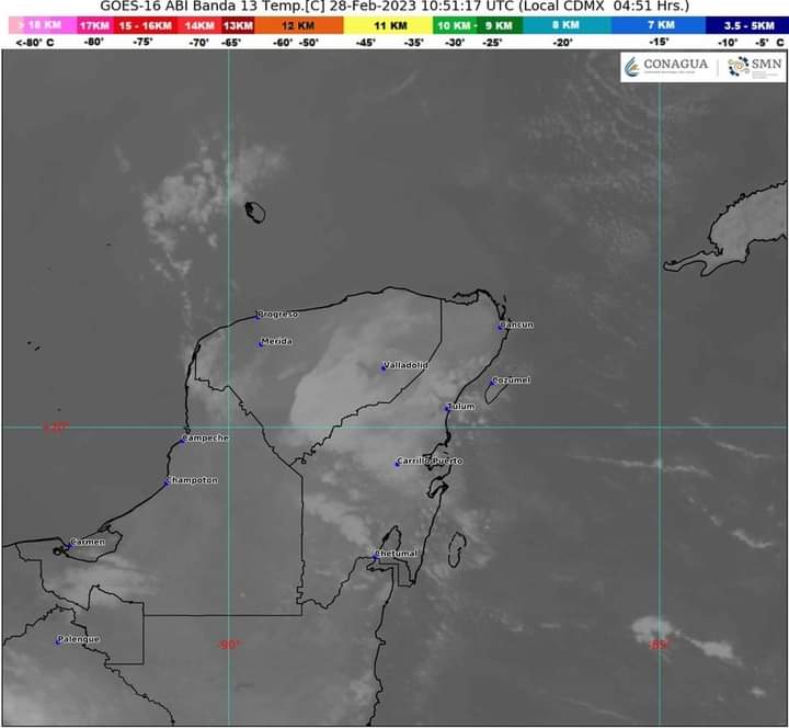 Pronóstico del clima para hoy martes 28 de febrero 2023 en Quintana Roo; cielo medio nublado con posibilidad de lluvias aisladas.