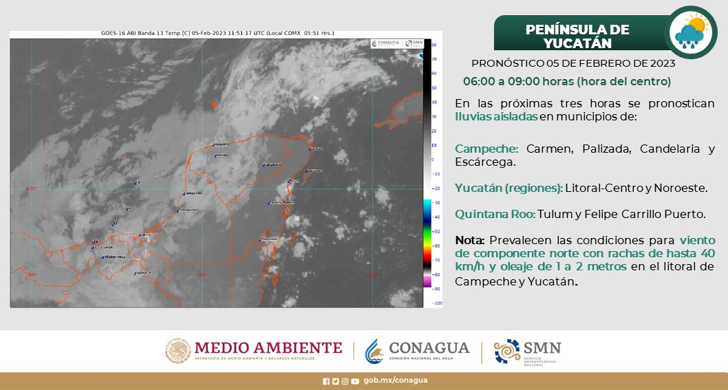 Pronóstico del clima para hoy domingo 5 de febrero en Quintana Roo; el frente frío 28 generará lluvias fuertes en la Península de Yucatán.