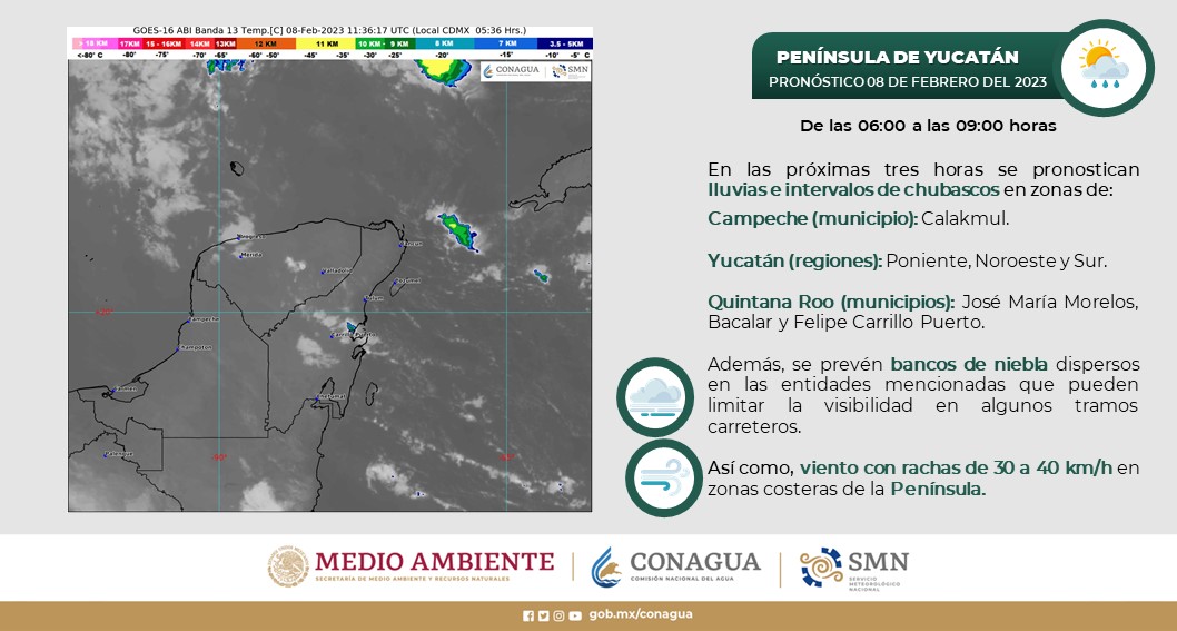 Pronóstico del clima para hoy miércoles 8 de febrero en Quintana Roo; cielo medio nublado a nublado con posibilidad de lluvias.