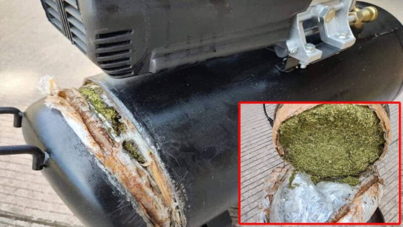 Decomisan compresor relleno con droga con destino a Quintana Roo.