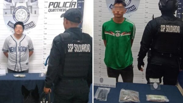 En Playa del Carmen detienen a dos sujetos con droga.