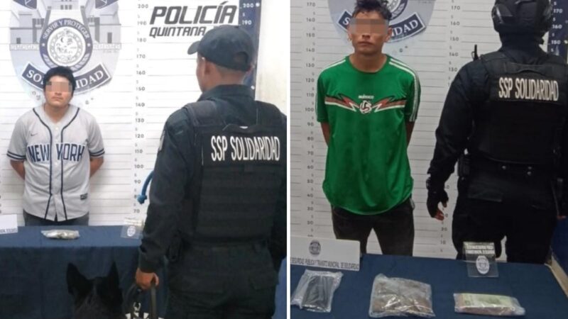 En Playa del Carmen detienen a dos sujetos con droga.
