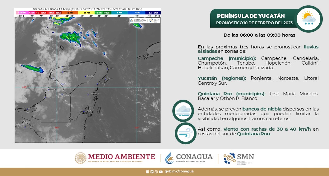 Pronóstico del clima para hoy viernes 10 de febrero en Quintana Roo; se prevén lluvias fuertes por evento de “Norte” en la Península.