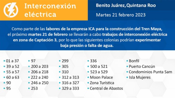 Aguakan anuncia posible afectación en Cancún por trabajos de interconexión eléctrica